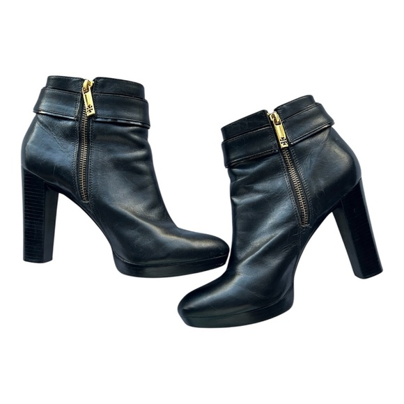 Tory Burch Barrick Black Leather Ankle Boots Platform Size 9 - Picture 7 of 8